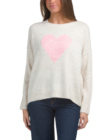 Clear Sequin Heart Long Sleeve Cozy Sweater | TJ Maxx