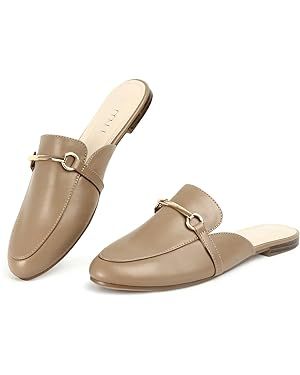 MUSSHOE Mules for Woman Buckle Flats Comfortable Slip on Women Mules Flats Shoes Backless Loafers | Amazon (US)