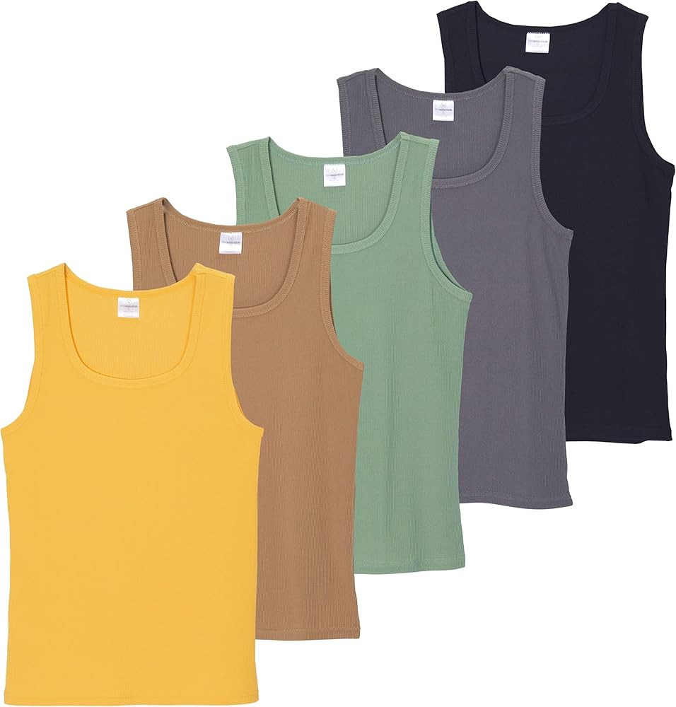 Real Essentials 5 Pack: Women's Ribbed Sleeveless Tank Top - Yoga Casual Tops | Amazon (US)