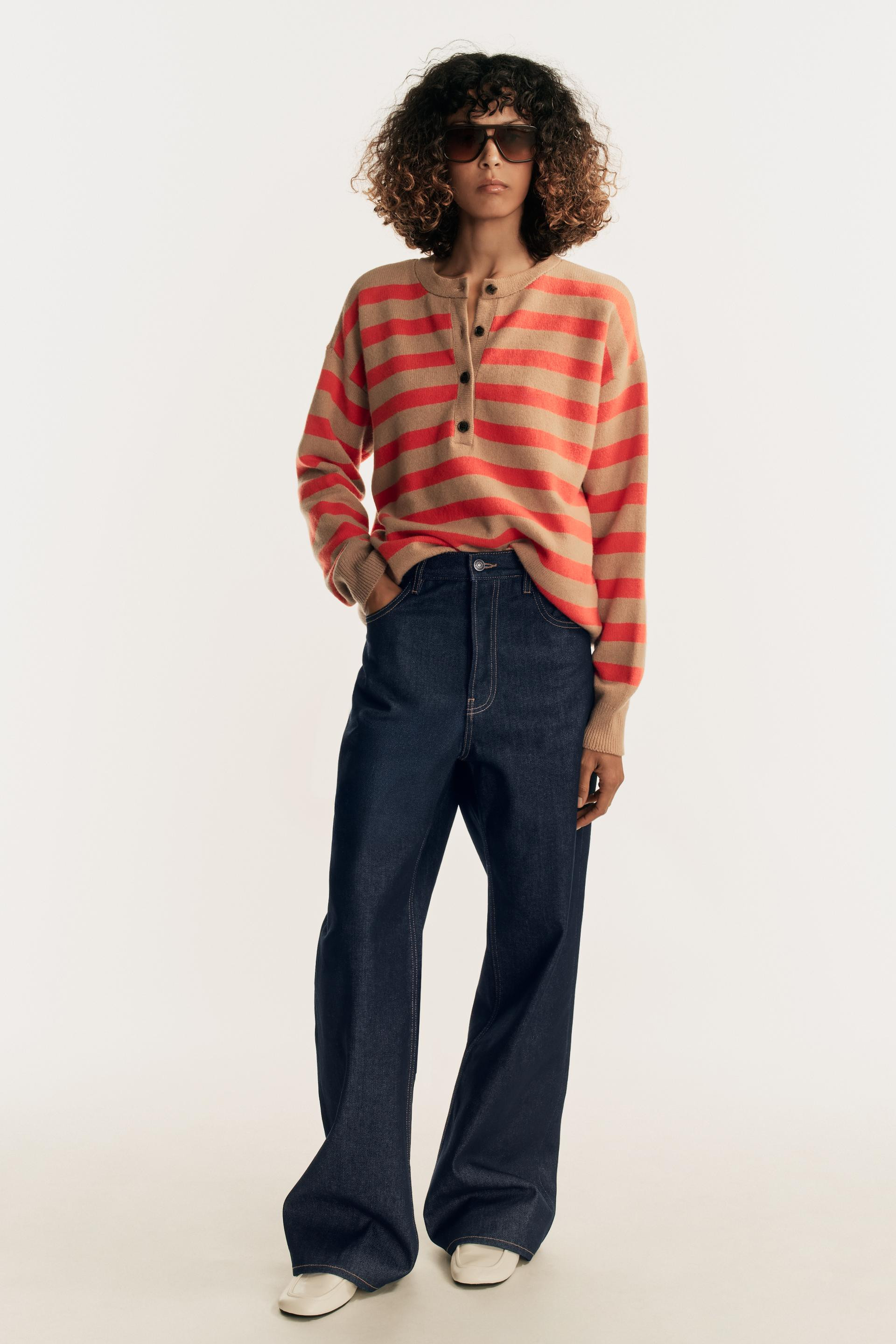 Zara - Striped Wool And Cashmere Sweater - Taupe Brown - L - Woman | Zara US