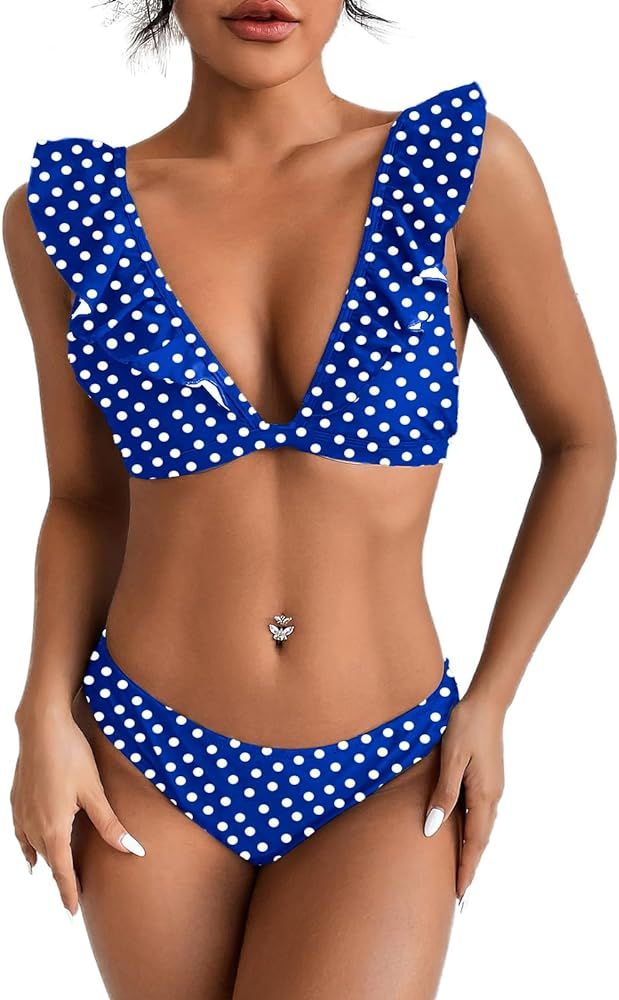 Womens Two Piece Bikini Bathing Suit Low Waist Ruffle Swimsuits | Amazon (US)