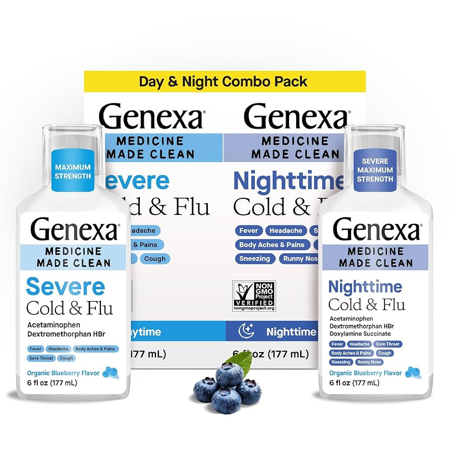 Genexa Clean Cold & Flu Daytime + Nighttime Severe Relief, Dye Free, 0% Artificial Additives, Ace... | Amazon (US)