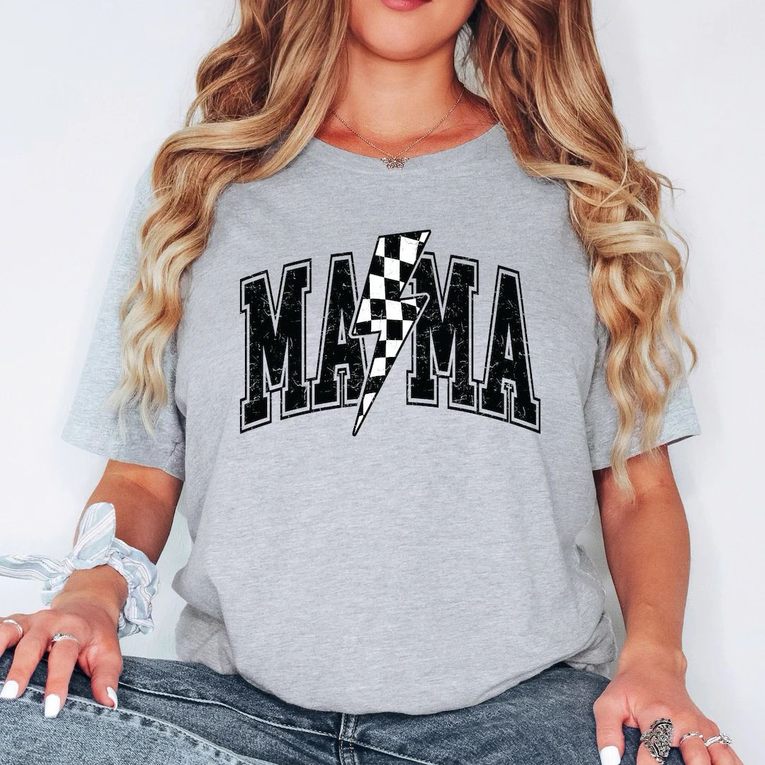 Mama Varsity Shirt, Checkered Mom Shirt, Mother's Day Gift, Lightning Bolt Mama Sweatshirt, Baby ... | Etsy (US)