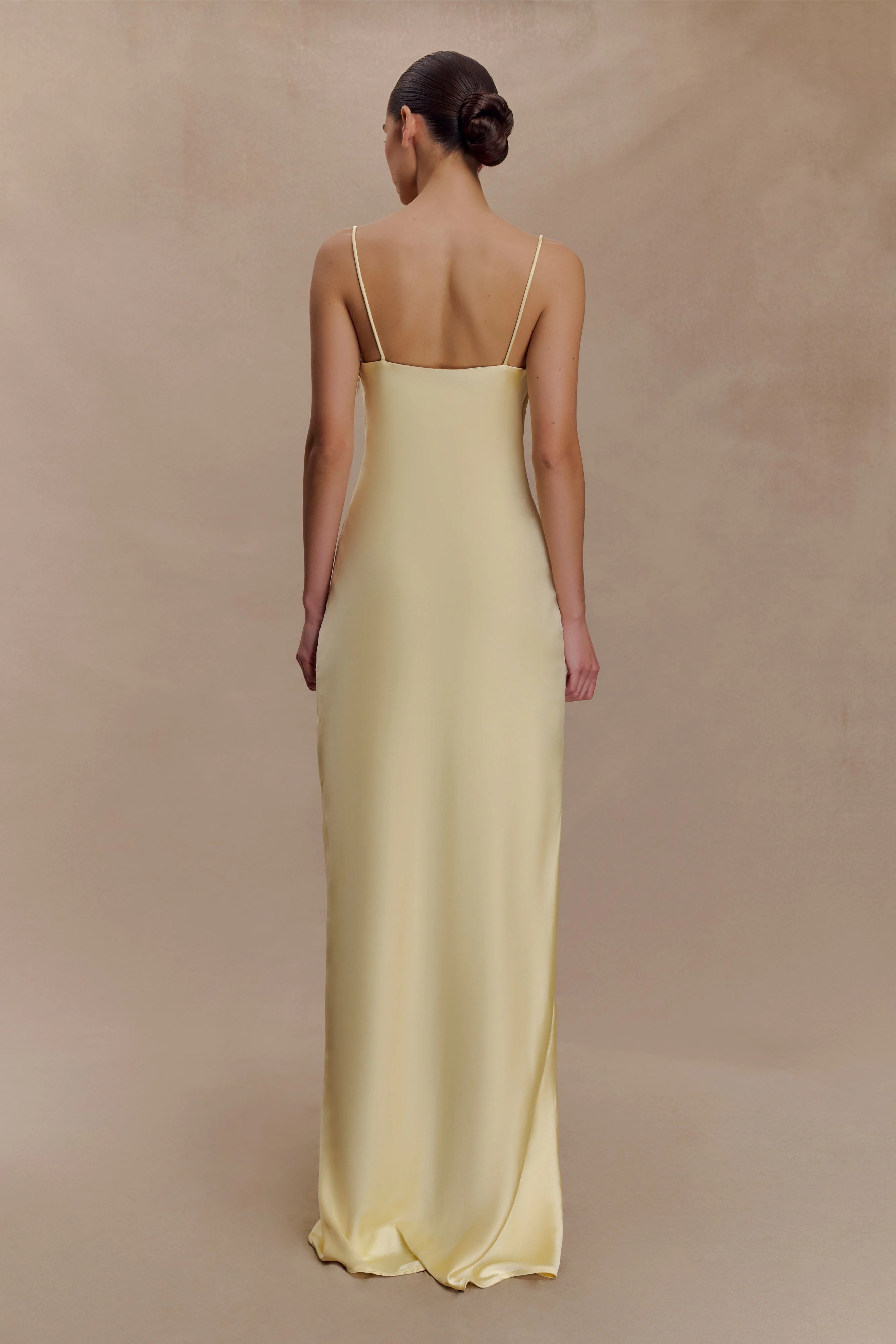 Lace & Satin Maxi Dress - Lemon | MESHKI US