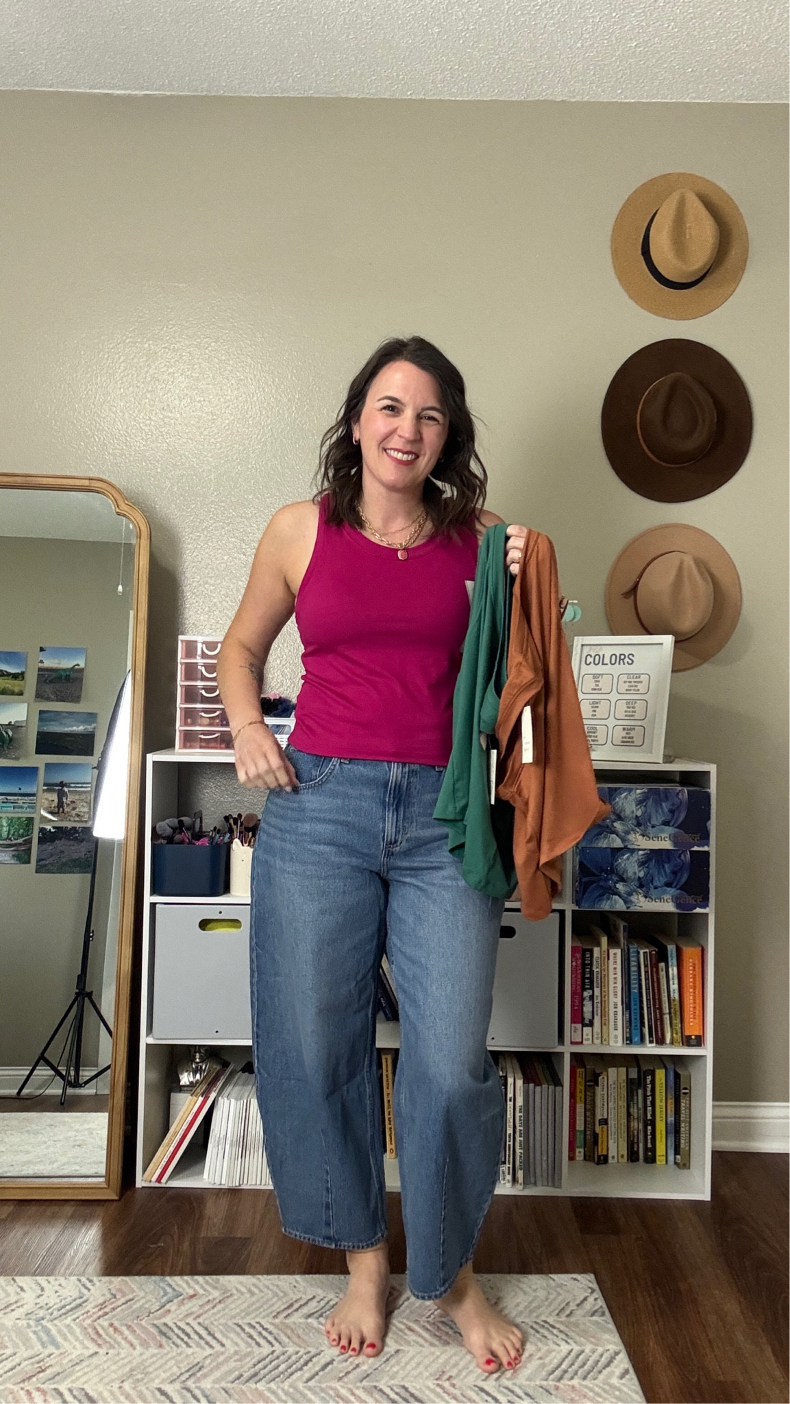 Buttery soft tanks that are a bit of a scoop neck and a slight crop. 

These are going to work for casual or atheisure or even to dress up! They’re only eight bucks too! 

I sized up to a large. 