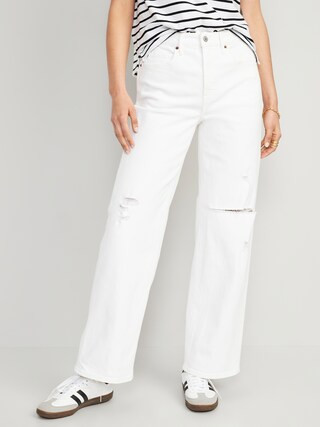Extra High-Waisted Wide Leg Cut-Off White Jeans for Women | Old Navy (CA)