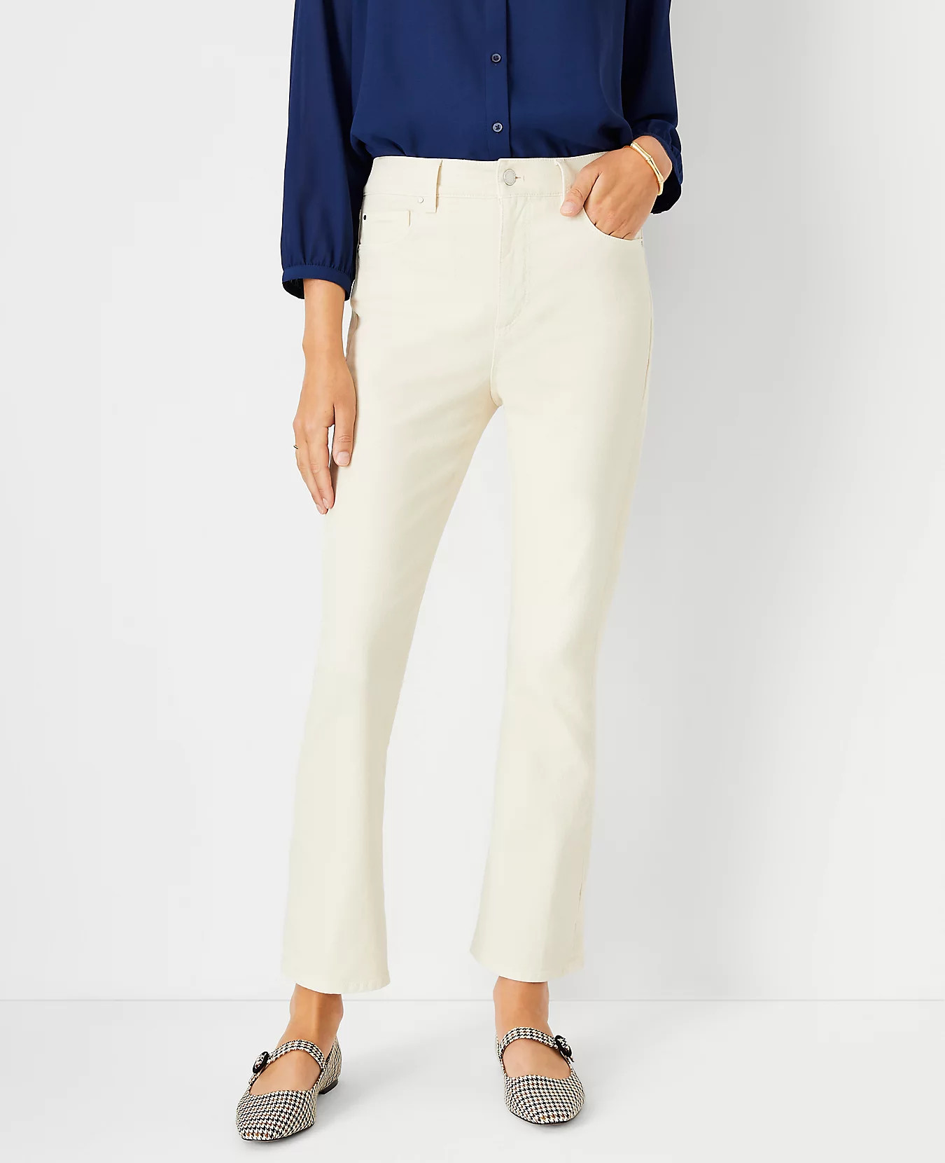 Sculpting Pocket High Rise Boot Crop Jeans in Ecru | Ann Taylor (US)