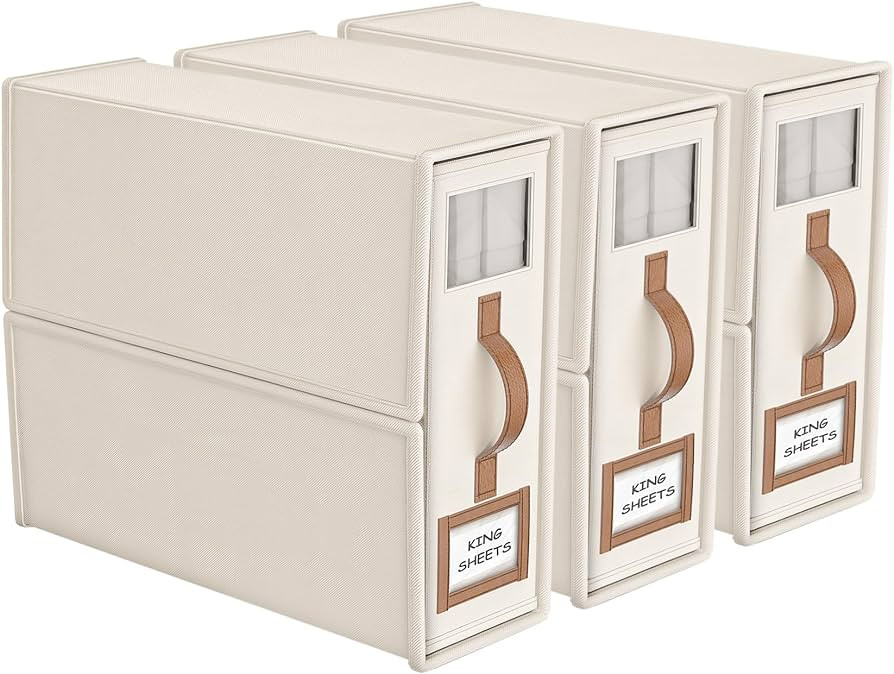 3-Pack Foldable Bed Sheets Set Organizers and Storage(King & Queen Size),Linen Fabric Closet Orga... | Amazon (US)