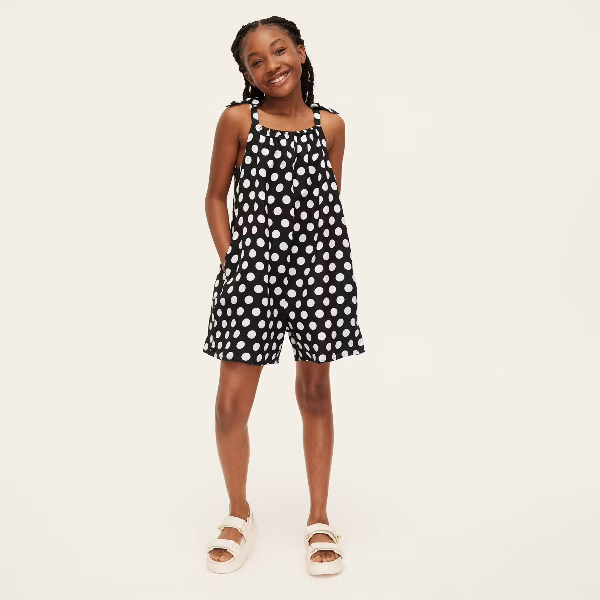 Girls' Polka Dot Linen Tie-Shoulder Romper - kate spade new york x Target Black/White | Target
