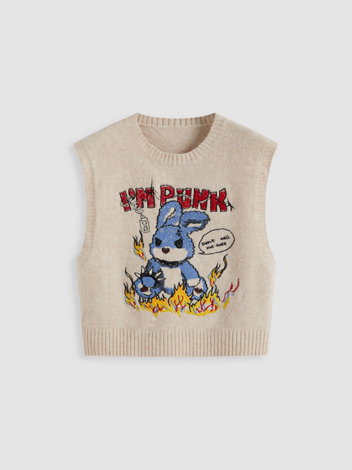 I'M PUNK Knit Rabbit Embroidery Vest | Cider