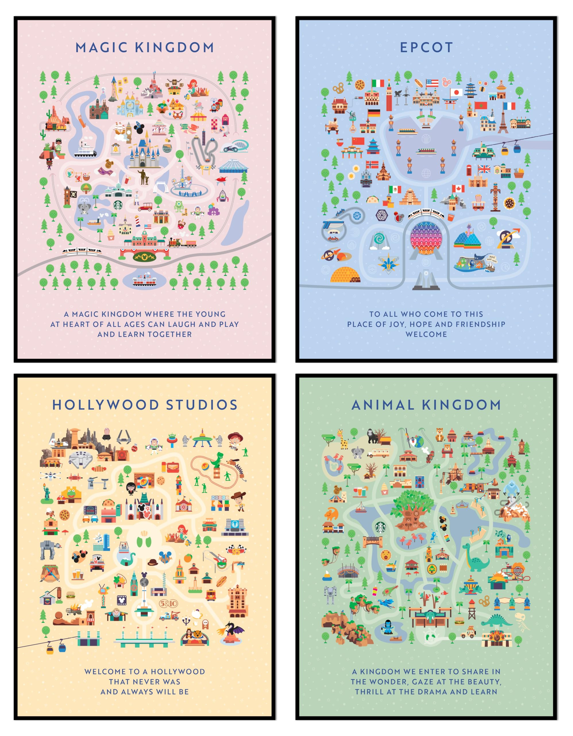 ALYAM STORE Disneyland Map Posters, Unframed 12x16 inches, Set of 4, Wall Art for Boys Room, Epco... | Amazon (US)