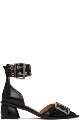 Black Chunky Buckle Heels | SSENSE