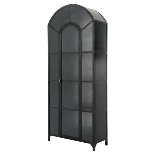 Stancil Industrial Loft Matte Black Iron Frame Clear Glass Door Arch Display Case | Kathy Kuo Home