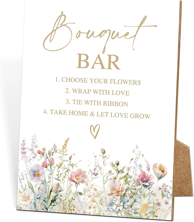 Bouquet Bar Wooden Sign with Stand, Watercolor Floral Bridal Shower Decorations, Wedding Wood Sig... | Amazon (US)