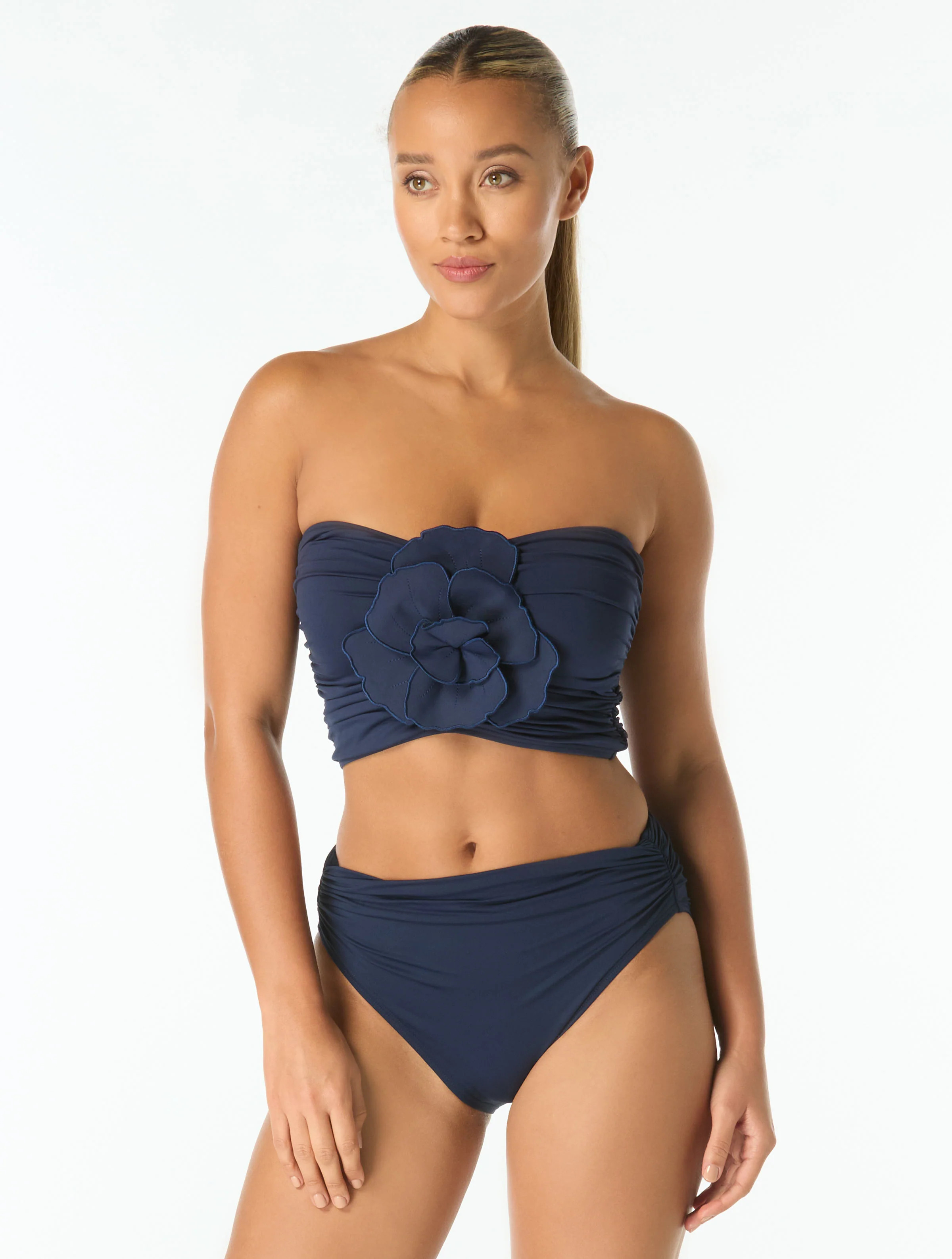 Carmen Marc Valvo Flower Applique Bandeau Crop Top - Solids | Beach2Ocean