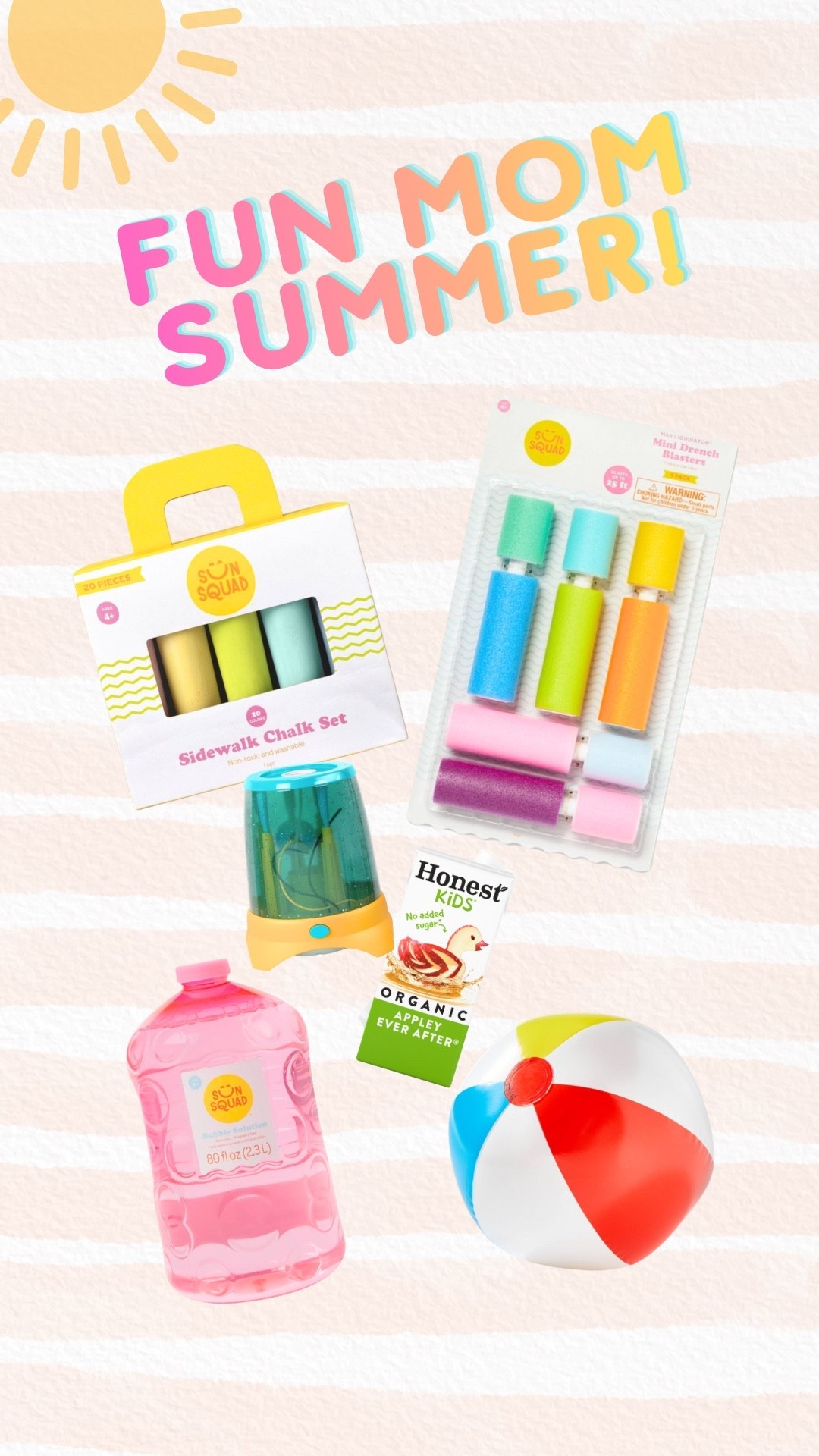 Ultimate Target Sun Squad Summer Haul! ☀️🌴
Looking for affordable ways to keep the kids entertained this summer? 🏖️ I found the best Target Sun Squad outdoor toys and summer essentials for toddlers and kids! This lineup is perfect for backyard play, pool days, or a park hangout.

The mini drench blasters are a massive hit for water fights, and you can never have too much bubble solution (this giant jug is a lifesaver!). Throw in some classic sidewalk chalk, a beach ball, and some Honest Kids juice boxes, and you have the perfect recipe for a "Fun Mom Summer" that won't break the bank. #TargetFinds #TargetSummer #SunSquad #OutdoorToys #SummerWithKids #ToddlerSummer #MomLife #BackyardPlay #LTKKids #LTKUnder50 #TargetStyle