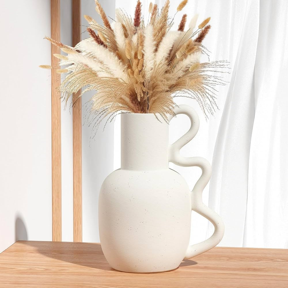 White Vase for Decor, with Handle Design Ceramic Vase, Boho Vase Suitable Pampas Grass and Flower... | Amazon (US)