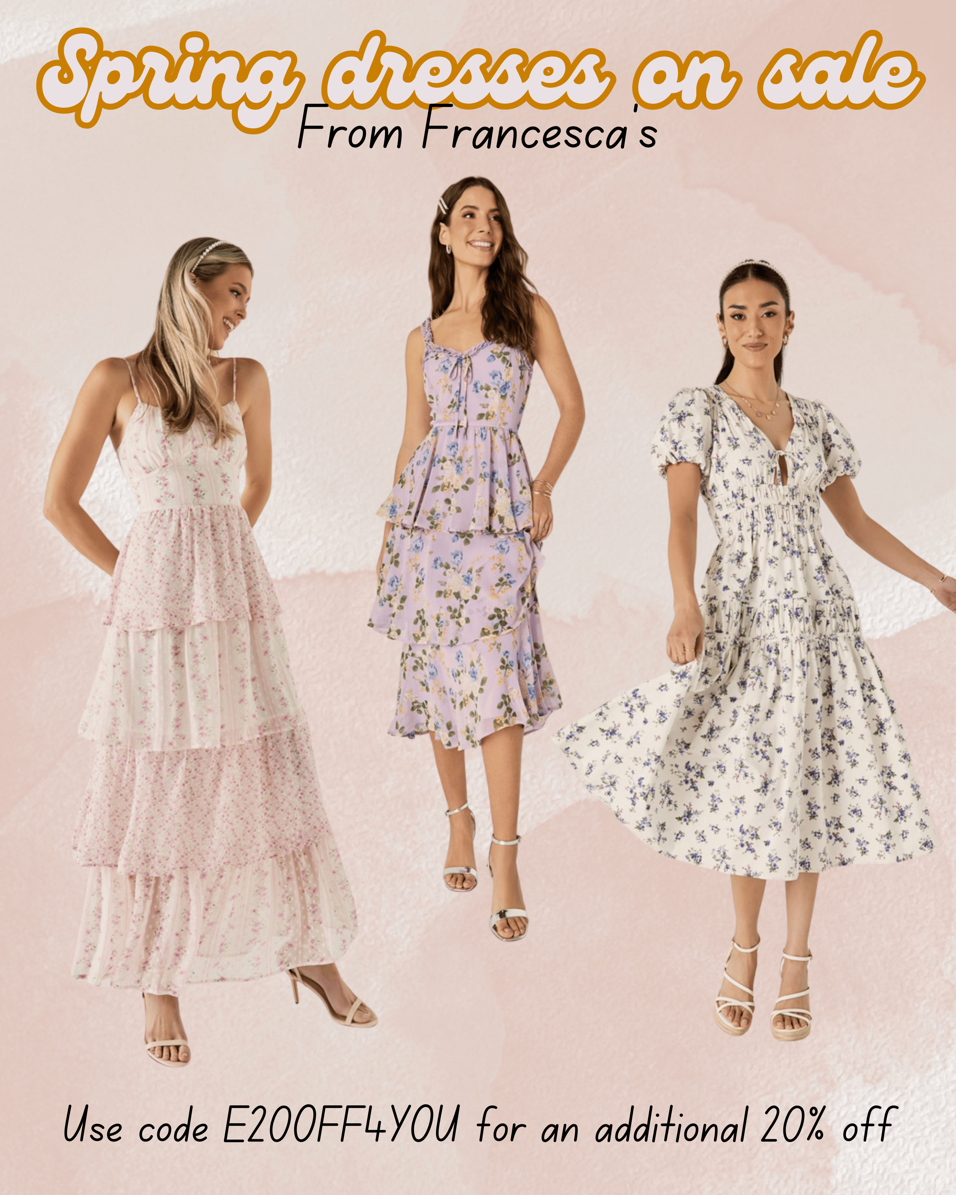 Check out these spring dresses on sale now at Francesca's.  Use code e20off4you for an extra 20% off!  So many cute spring items!
#springfinds 

 

#LTKSpringSale #LTKSaleAlert #LTKWorkwear
