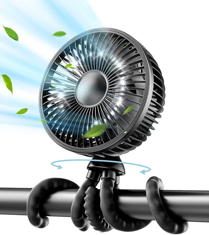 Gaiatop Baby Stroller Fan, 4000mAh Oscillating Mini Portable Fan with Light, 4 Speeds Battery Ope... | Amazon (US)