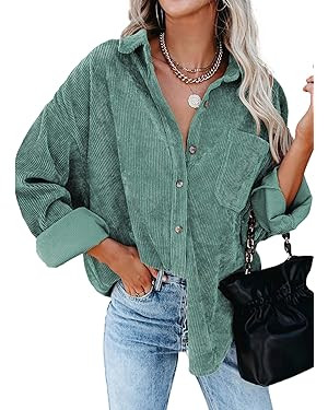 Dokotoo Womens Corduroy Button Down Shirts Boyfriend Long Sleeve Oversized Blouses Tops | Amazon (US)