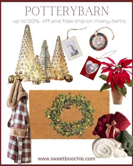 Pottery barn holiday sale up to 50% off and free shipping on many items! I have these mercury glass trees and they are so pretty! Faux poinsettia, beautiful frame ornaments, wreath doormat, cozy blankets, cozy fur plaid robe

Christmas decor, holiday home decor, holiday gifts 

#LTKSeasonal #LTKhome #LTKHoliday