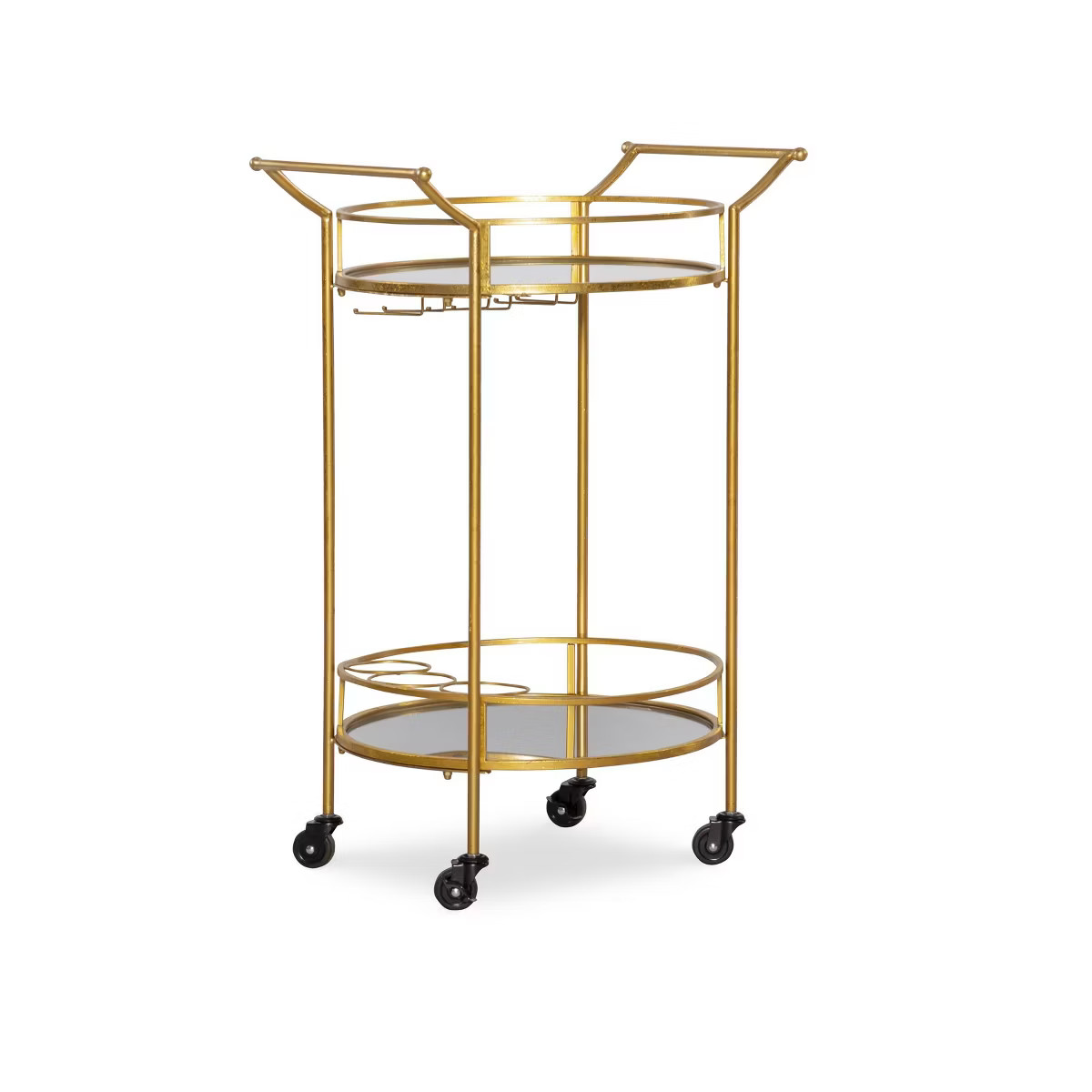 Round Metal Frame 2 Mirrored Glass Shelves Bar Cart with Locking Wheels - Linon: Indoor Serving T... | Target