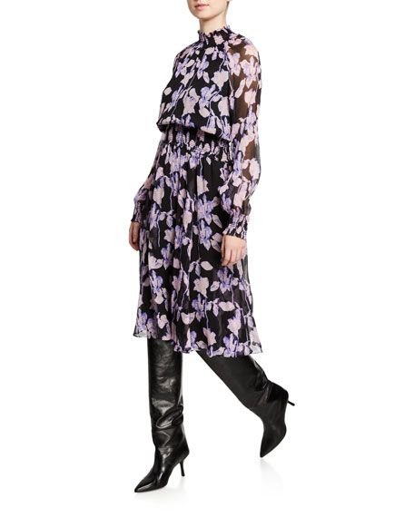 Diane von Furstenberg Athena Floral Silk Chiffon Mock-Neck Dress | Bergdorf Goodman