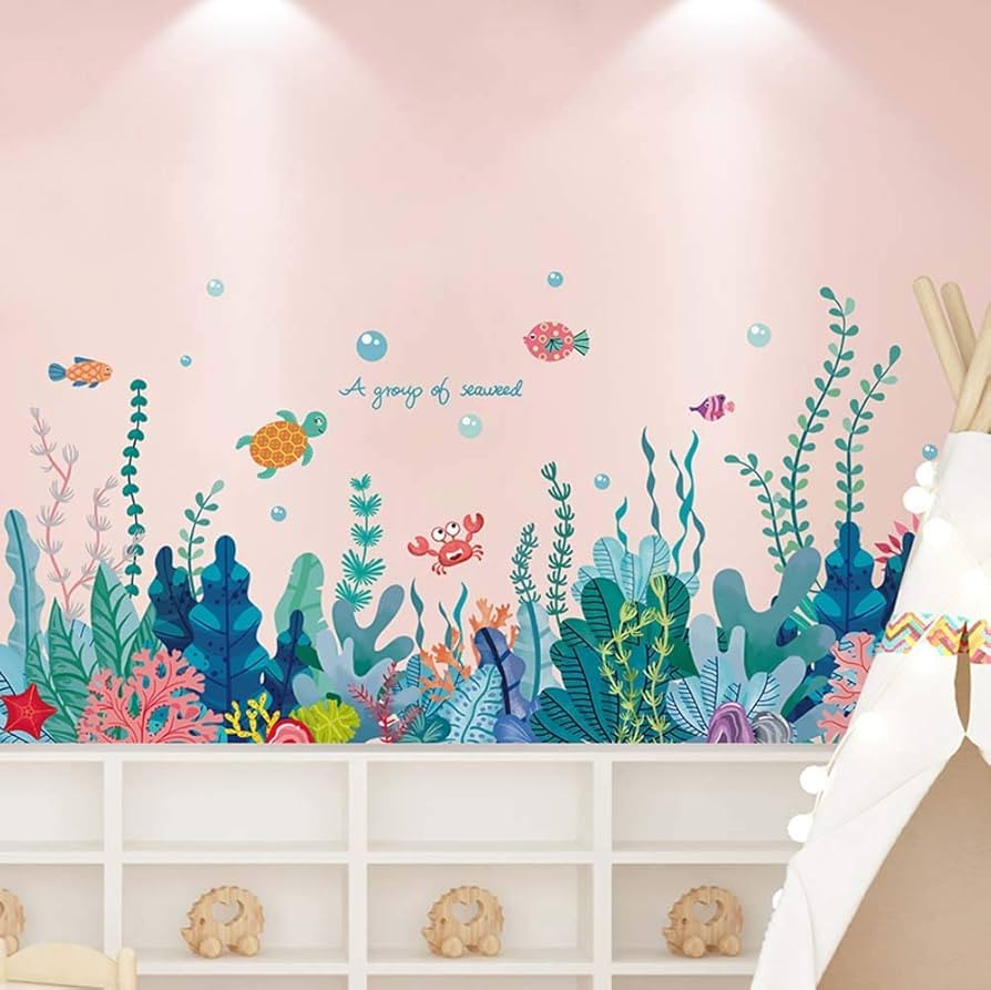 Amaonm Creative Cartoon Removable 3D Under The Sea World Nature Scenery Wall Stickers Ocean Grass... | Amazon (US)