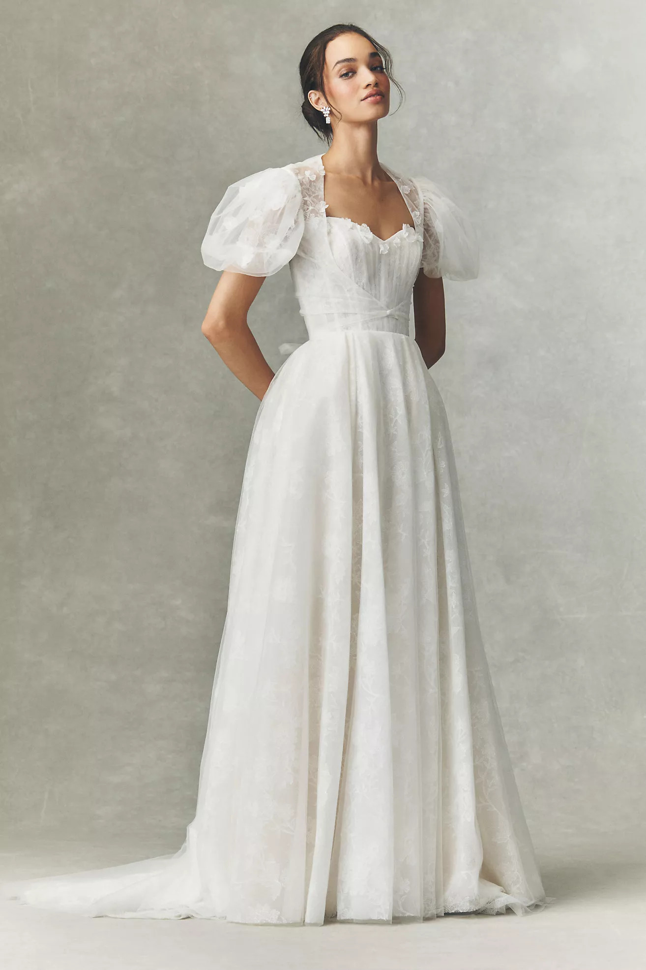 Watters Palmer Puff-Sleeve Tulle Fit & Flare Wedding Gown | Anthropologie (US)