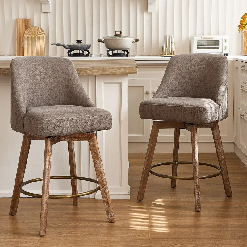 Mid Century Modern Counter Height Bar Stools Set of 2,360\u00b0 Swivel Barstools with Solid Wood ... | Wayfair North America