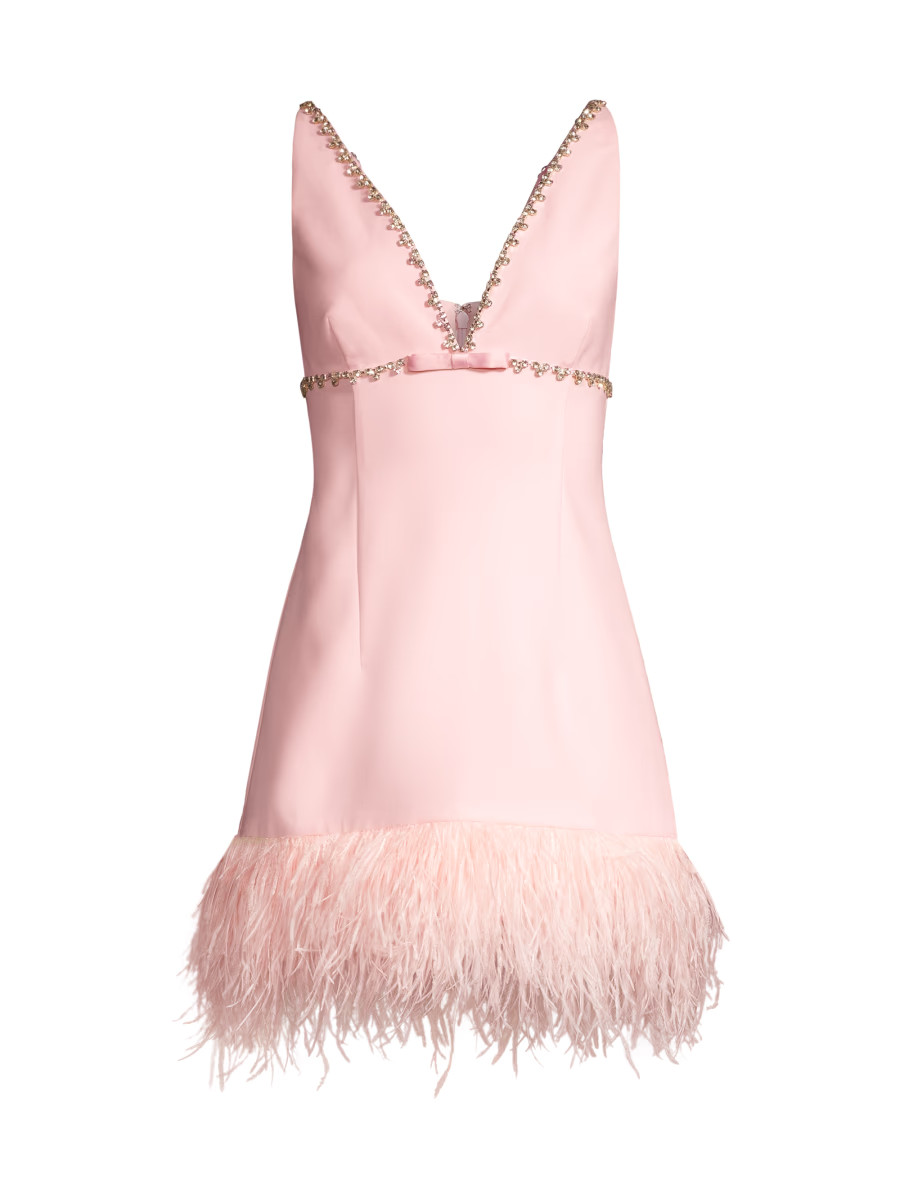 Nora Crystal & Feather-Embellished Minidress | Saks Fifth Avenue