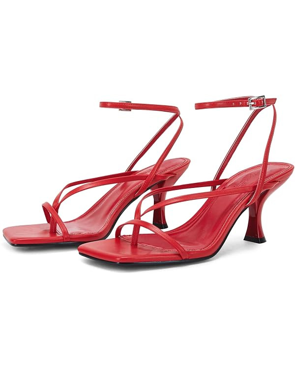 PiePieBuy Women's Lace Up Heeled Sandals Square Flip Flop High Heels Strappy Party Shoes | Amazon (US)