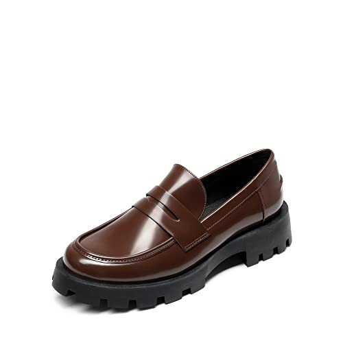 DREAM PAIRS Womens Penny Loafers Platform Chunky Shoes,Brown-Pat,7 | Amazon (US)