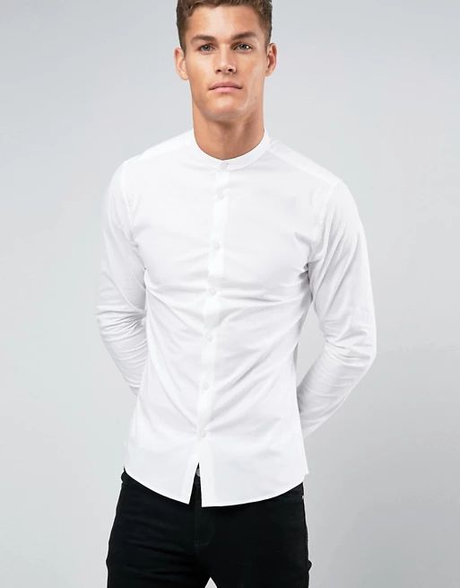 ASOS Skinny Shirt In White With Grandad Collar | ASOS UK