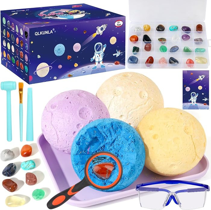 QLKUNLA Gemstones Dig Kit, Excavate 24 Real Gems in Solar System STEM Educational Space Toys for Boys & Girls Archaeology Geology Science Project Gift | Amazon (US)