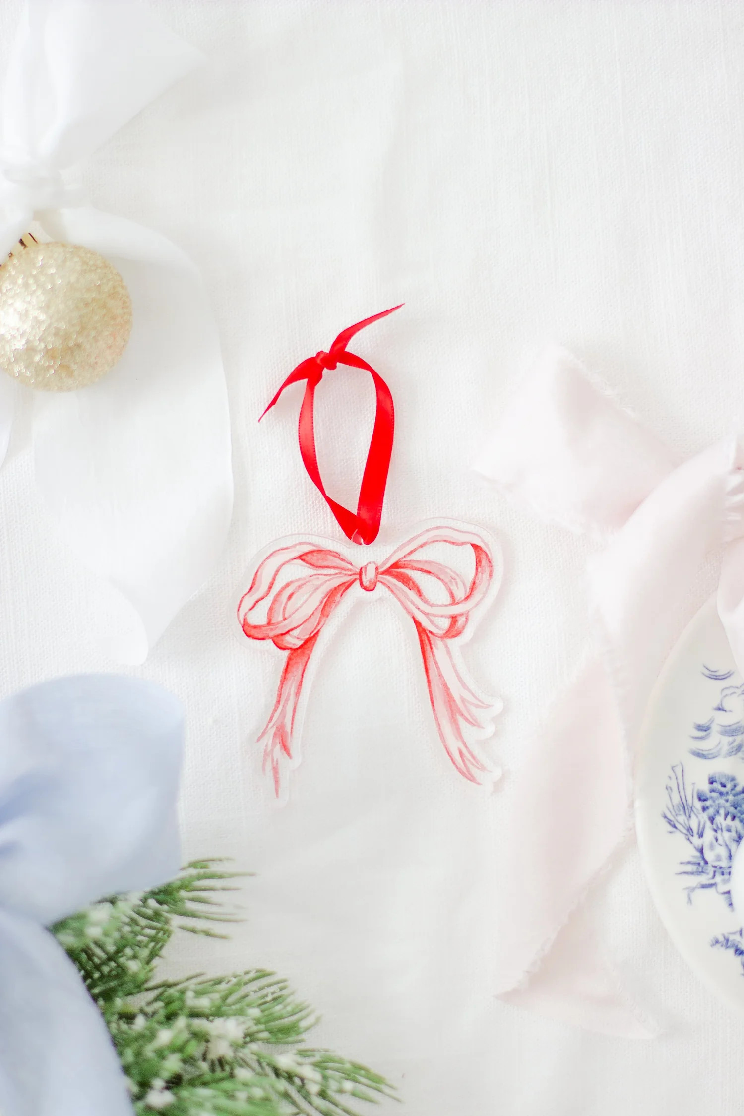 Red Grandmillennial Bow Watercolor Ornament — Simply Jessica Marie | Simply Jessica Marie
