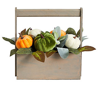 Nearly Natural 10"" Fall Pumpkin Autumn Arrangem ent in Wood | QVC