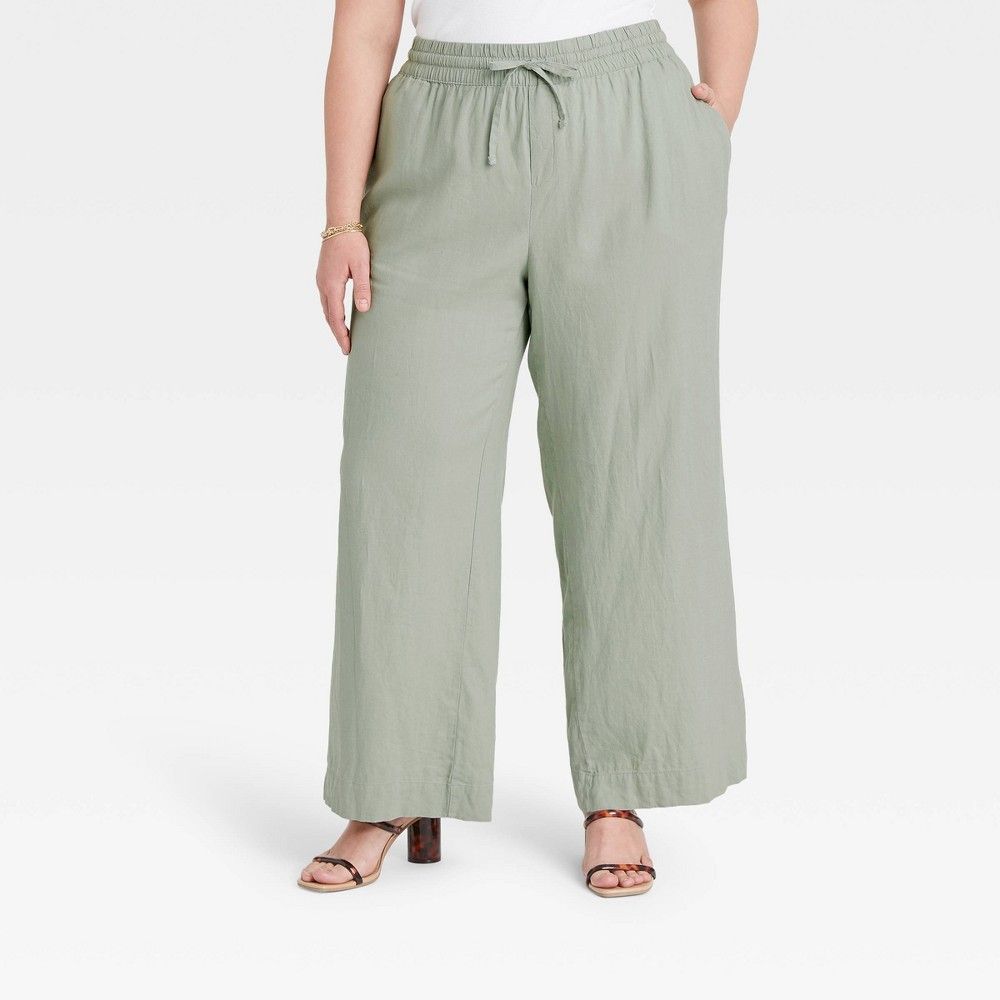 Women's Plus Size Mid-Rise Relaxed Fit Pants - A New Day Green 1X | Target