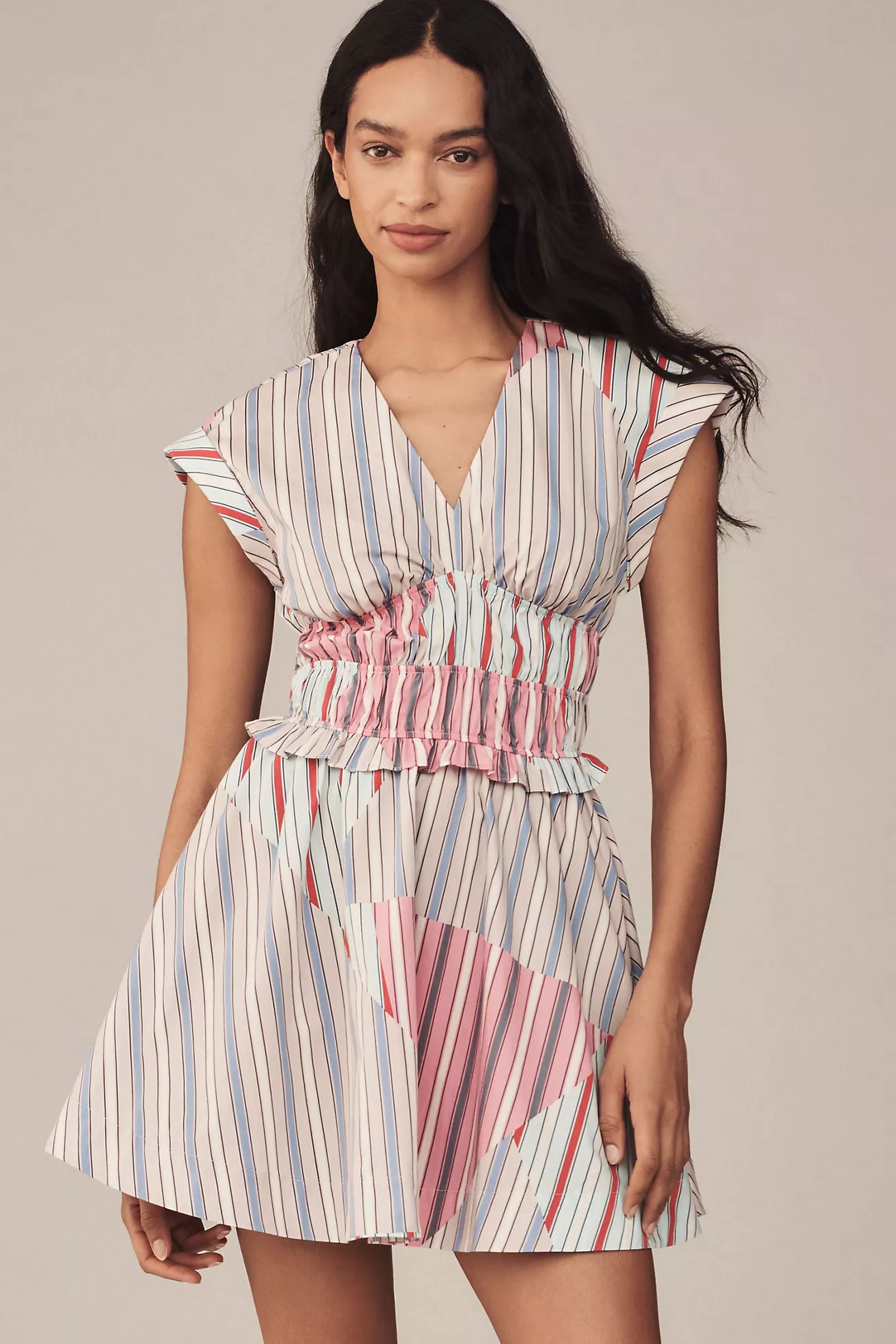 V-Neck Striped A-Line Mini Dress | Anthropologie (US)