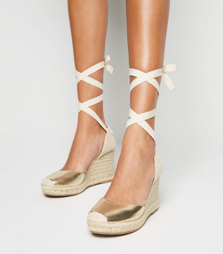 Gold Ankle Tie Espadrille Wedges
						
						Add to Saved Items
						Remove from Saved Items | New Look (UK)