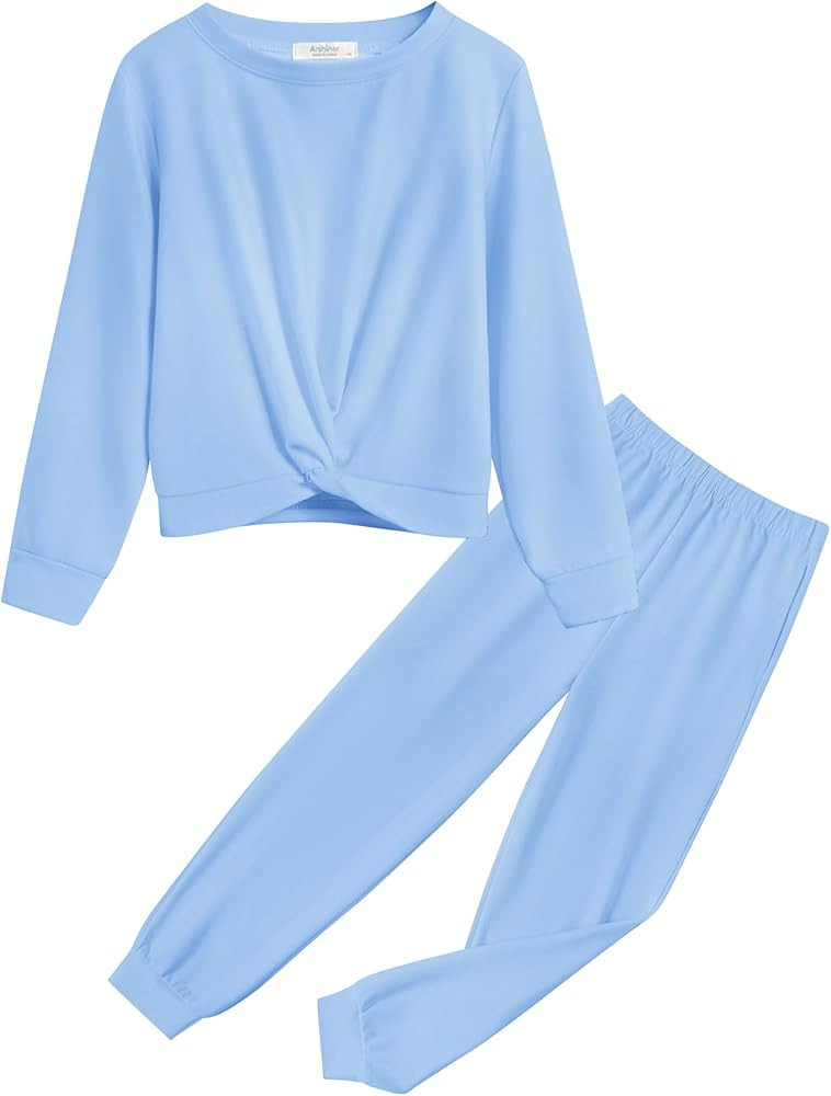 Arshiner Girls 2 Piece Outfits Fashion Twist Front Tracksuit Long Sleeve Pullover Sweatshirt Swea... | Amazon (US)