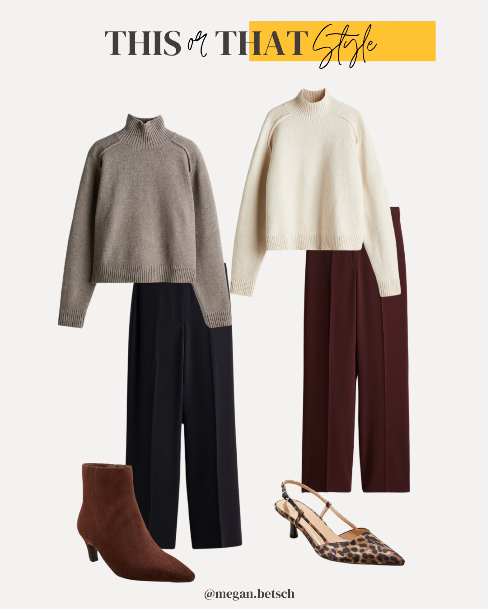 Cute fall outfits from H&M! Love the burgundy wide-leg pants. You could wear them for Thanksgiving and throughout December.

Mock turtleneck sweater, sweaters, fall fashion, navy, burgundy, fall style, holidays, holiday fashion, kitten heels, boots, low heel bootts

#LTKStyleTip #LTKSeasonal #LTKWorkwear
