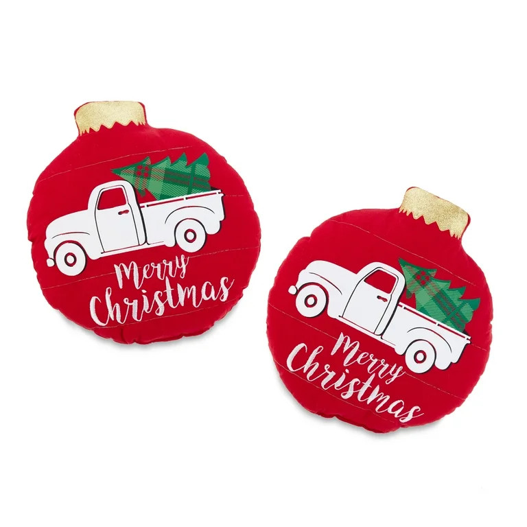 Holiday Time Christmas 13 inch Red Ornament Decorative Pillows Plush, 2-pack - Walmart.com | Walmart (US)
