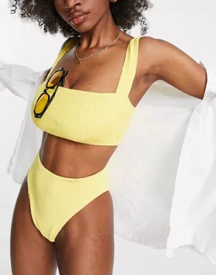 ASOS DESIGN fuller bust mix and match crinkle square neck crop top in yellow | ASOS (Global)