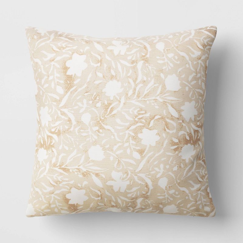 Floral Printed Square Throw Pillow Khaki - Threshold™ | Target