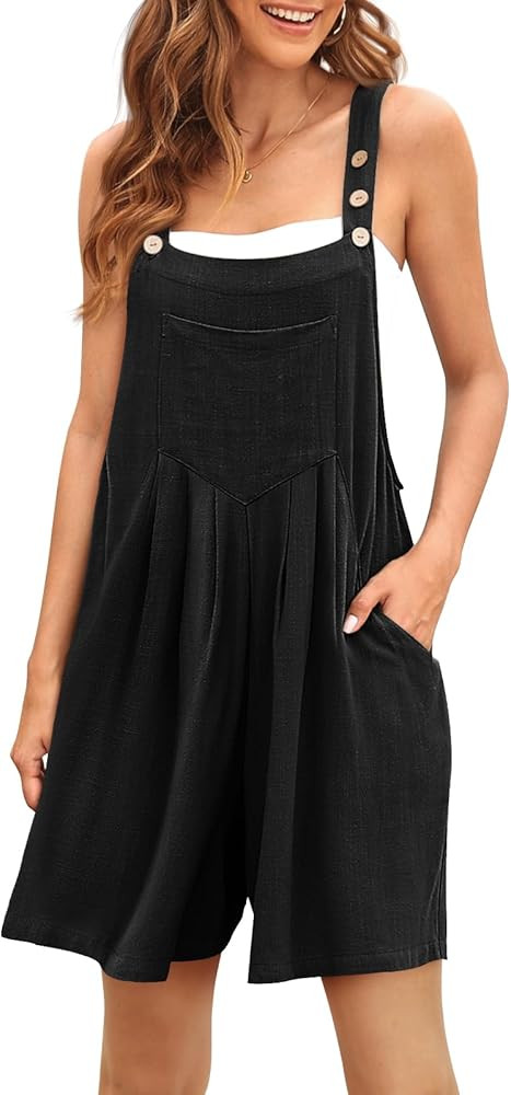 AUTOMET Jumpsuits for Women Casual Summer Shorts Overalls Button Up Comfy Rompers Sleeveless Jump... | Amazon (US)