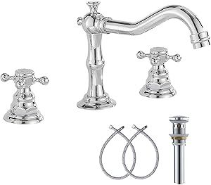 GGStudy Two Handles Three Holes Faucet 8-16 inch Widespread Bathroom Sink Faucet Chrome Basin Mix... | Amazon (US)