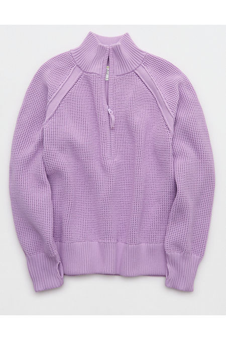 OFFLINE By Aerie Cool Down Quarter Zip Waffle Sweater Women's Lively Lilac XXS | Aerie