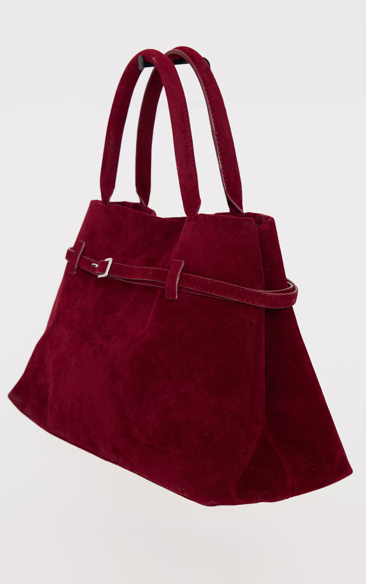 Burgundy Faux Suede Buckle Square Tote Bag | PrettyLittleThing US