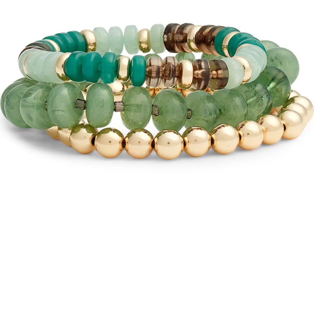 Nordstrom 3-Pack Beaded Bracelets in Green Multi- Gold at Nordstrom | Nordstrom